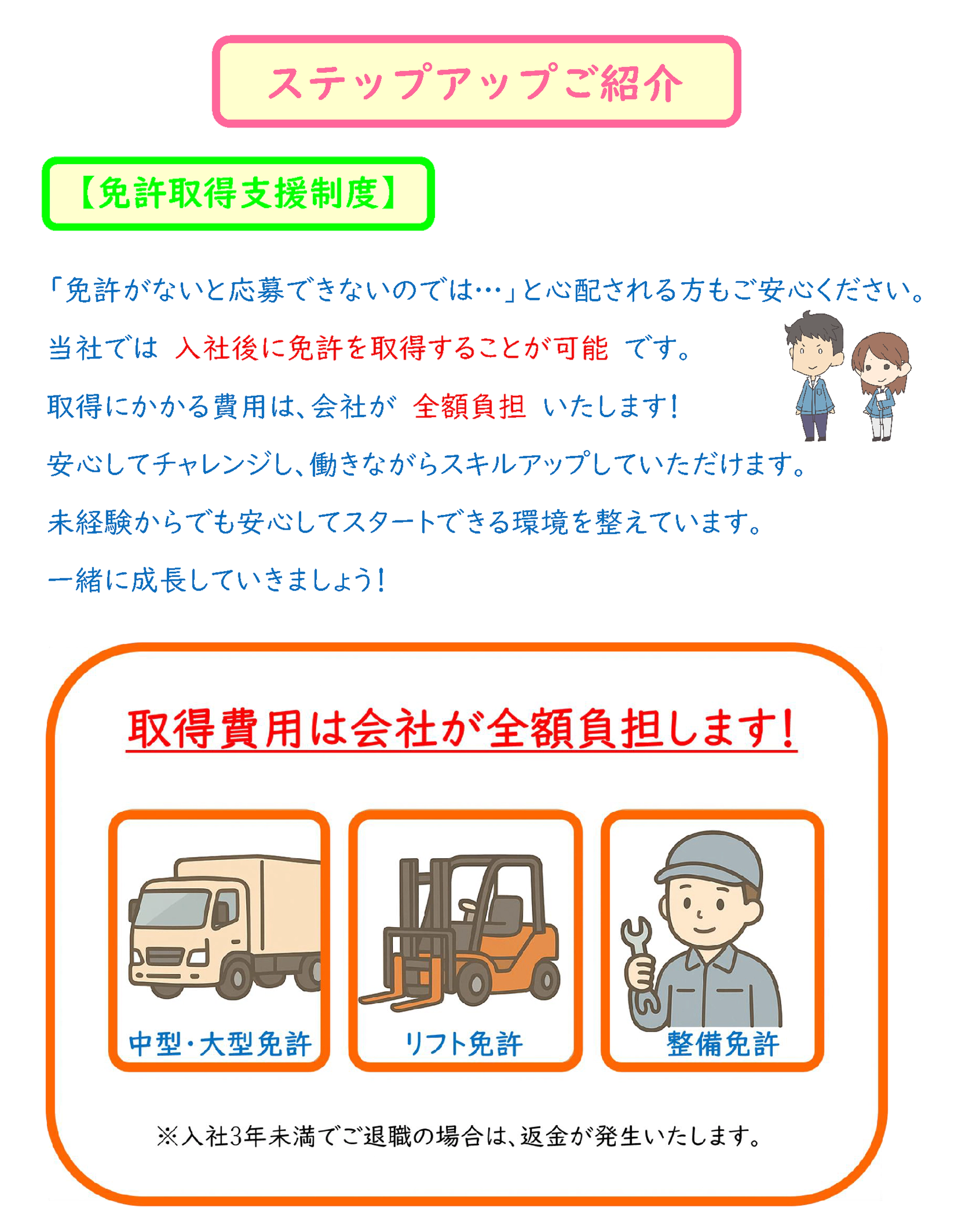 ステップアップご紹介　免許取得支援制度